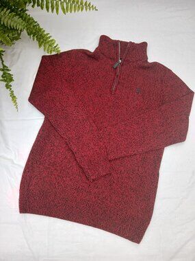 Chaps Youth Zip-Neck Sweater in Red/Black Blend